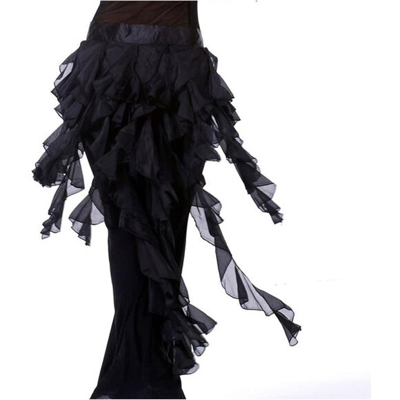 Women's Belly Dance Hip Scarf Black Skirt Tassel Wave Design for Latin Dance - Picture 1 of 3